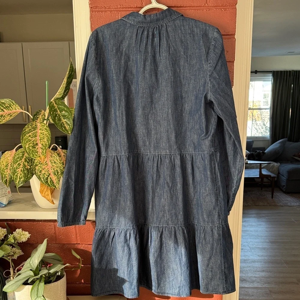 J. Crew 100% Cotton Dark Wash Denim Long Sleeve Dress Size 14